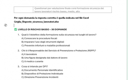 Raccolta Questionari di Valutazione Finale – Corsi Sicurezza sul Lavoro